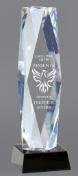 Black Base Crystal Pillar Award- 3 Sizes (Includes Engraving)