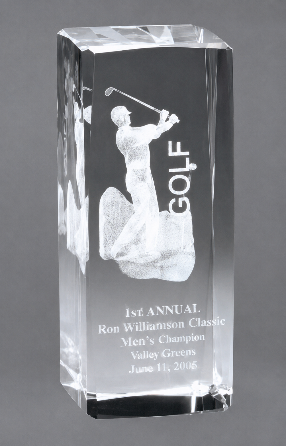 Male Golfer Collegiate Crystal Award 4.5" x 2" (Includes Engraving)