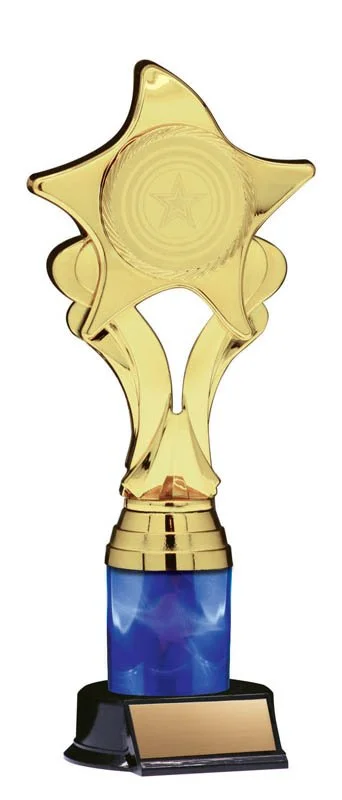 Gold/Blue Nova Star Custom Trophy-3 sizes (Includes Engraving)