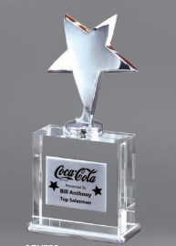 Chrome Star on Square Crystal Base- 2 Sizes (Includes Engraving)