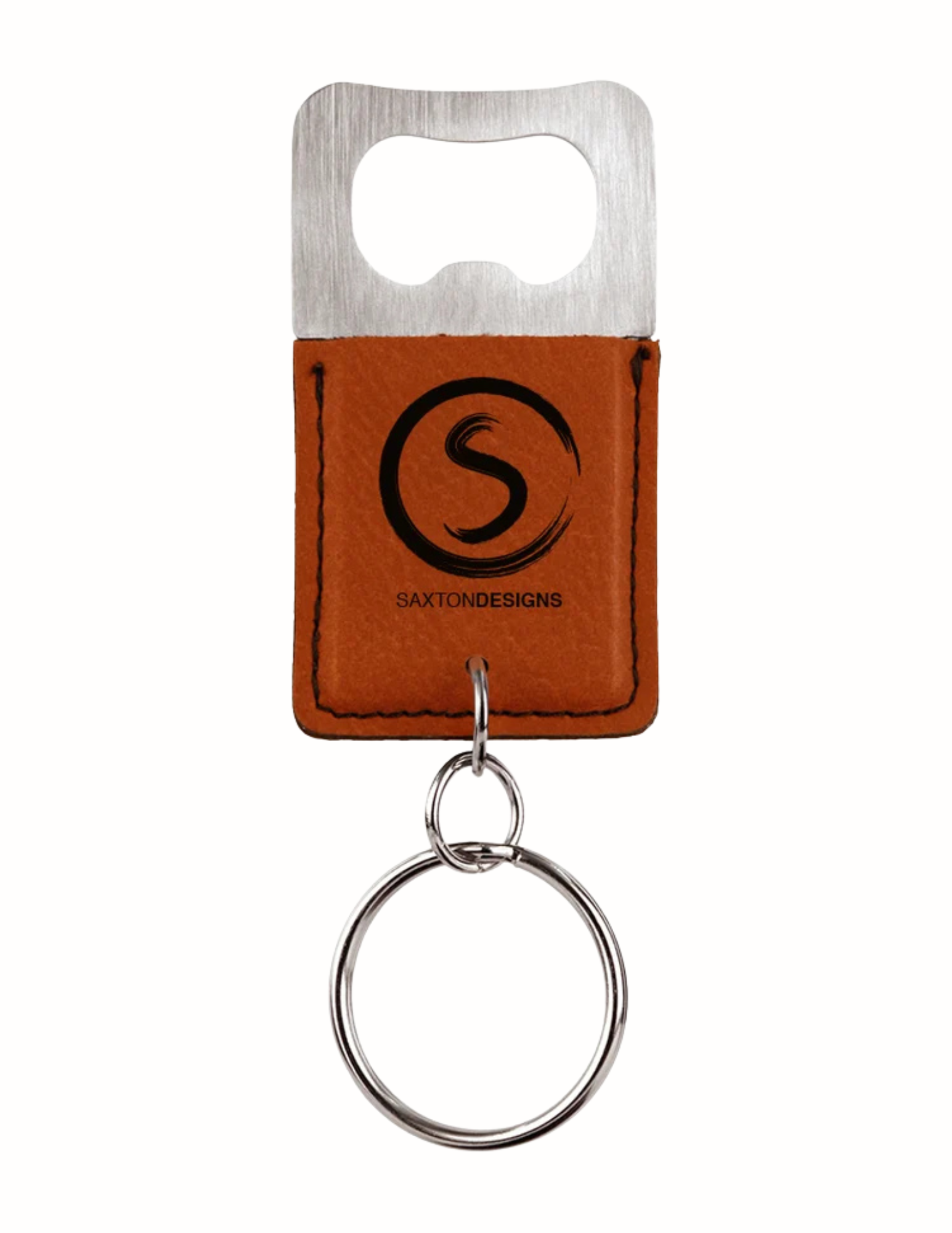 Rectangle Rawhide Laserable Leatherette Bottle Opener Keychain 2.75" x 1.5" (Includes Engraving)