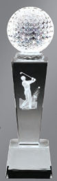Male Golfer Frosted Crystal Tower Award 8.75" x 2.5" (Includes Engraving)