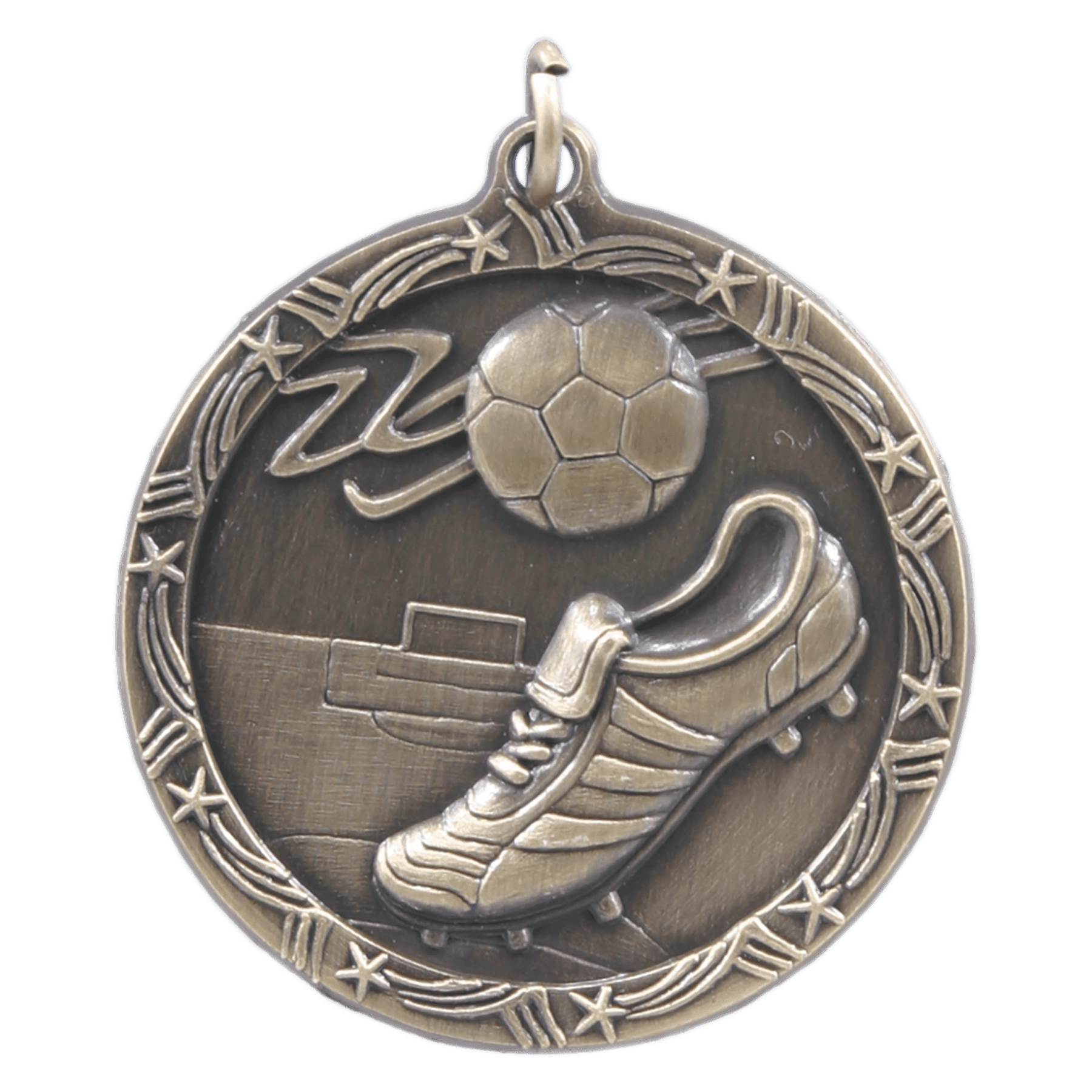 Soccer Shooting Star Medal- 2 size, 3 finishes (Includes Ribbon)