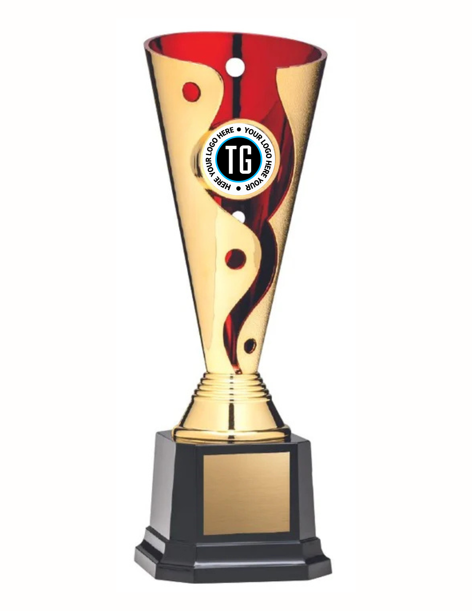 red and gold custom insert trophy