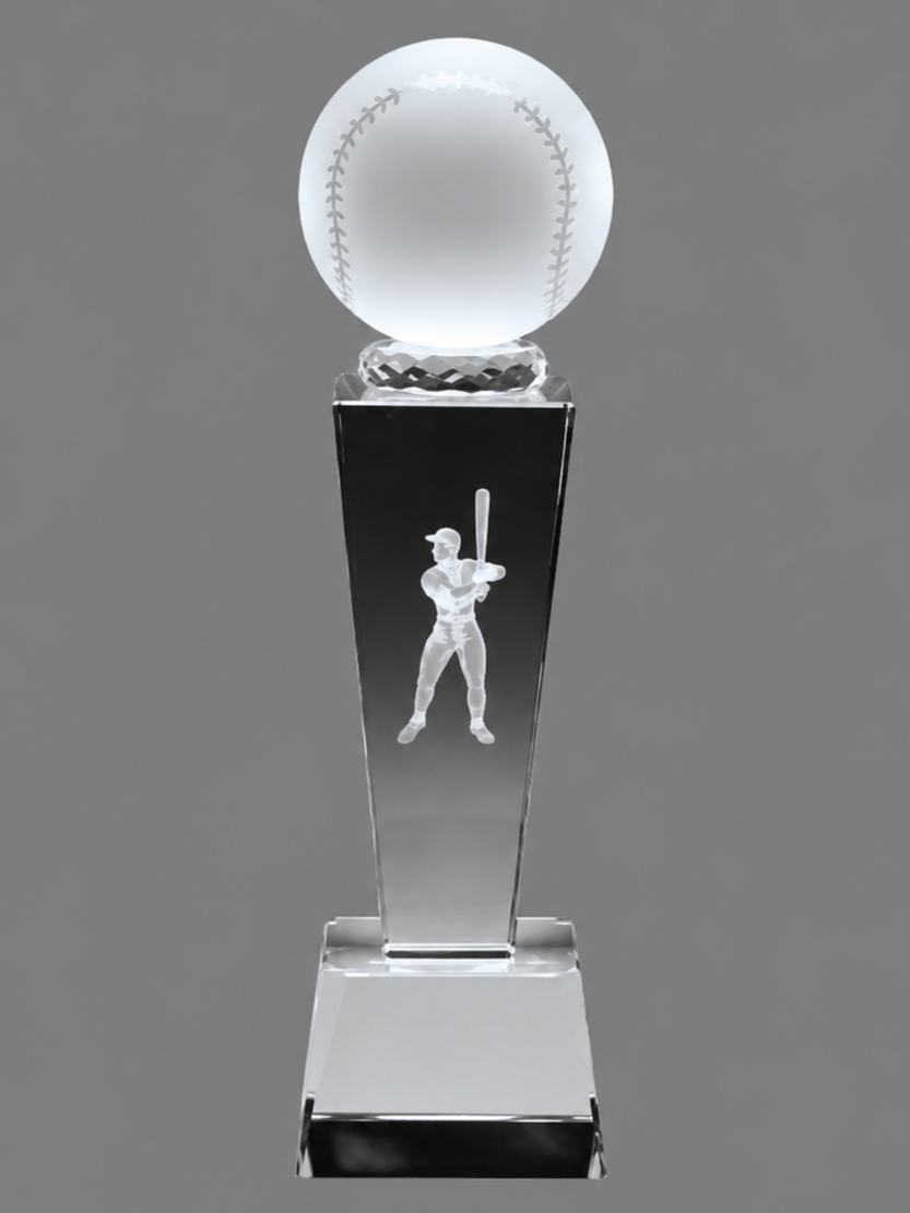 Baseball Frosted Crystal Tower 8.75" x 2.5" (Includes Engraving)