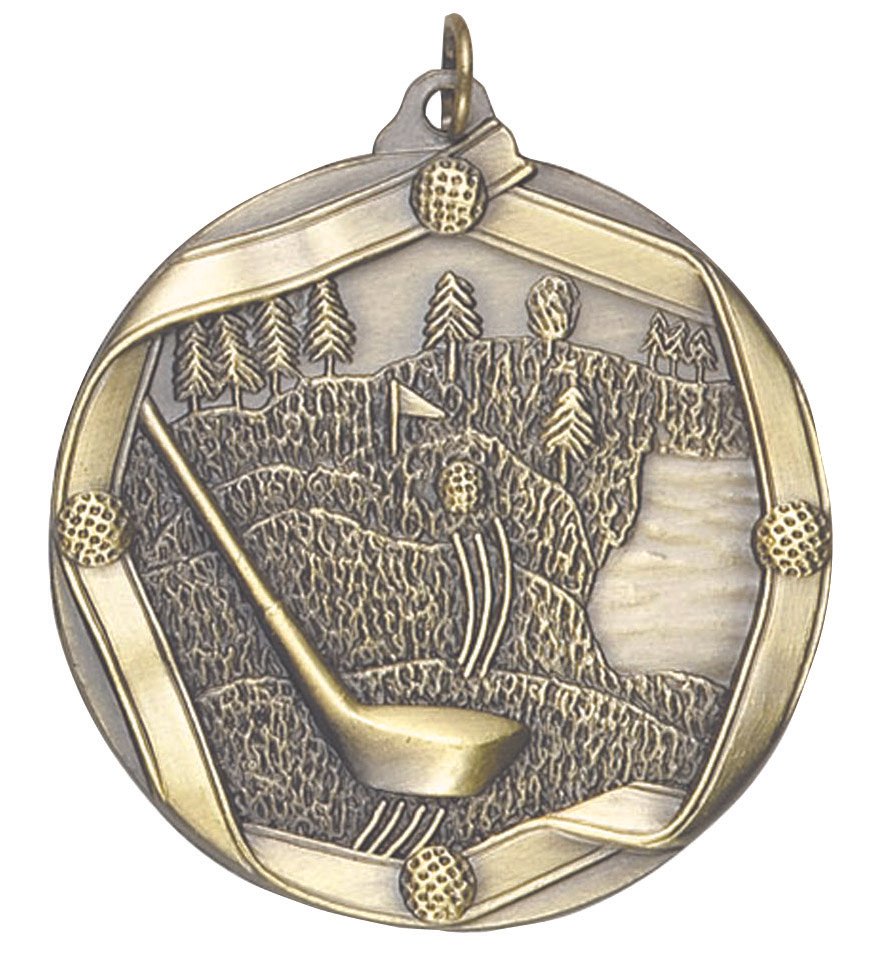 Ribbon Border Golf Medal 2.25" (Includes Ribbon)
