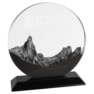 Round Crystal with Embedded Resin Mountain Scene Award 7" x 7.75" (Includes Engraving)