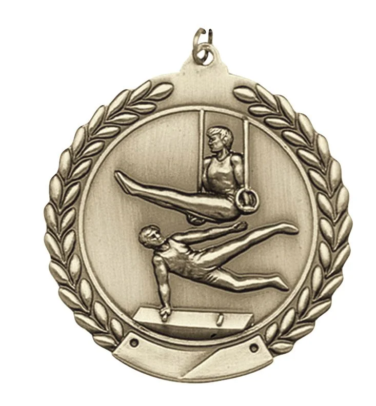 Wreath Male Gymnastics Medal- 2 Sizes (Includes Ribbon)