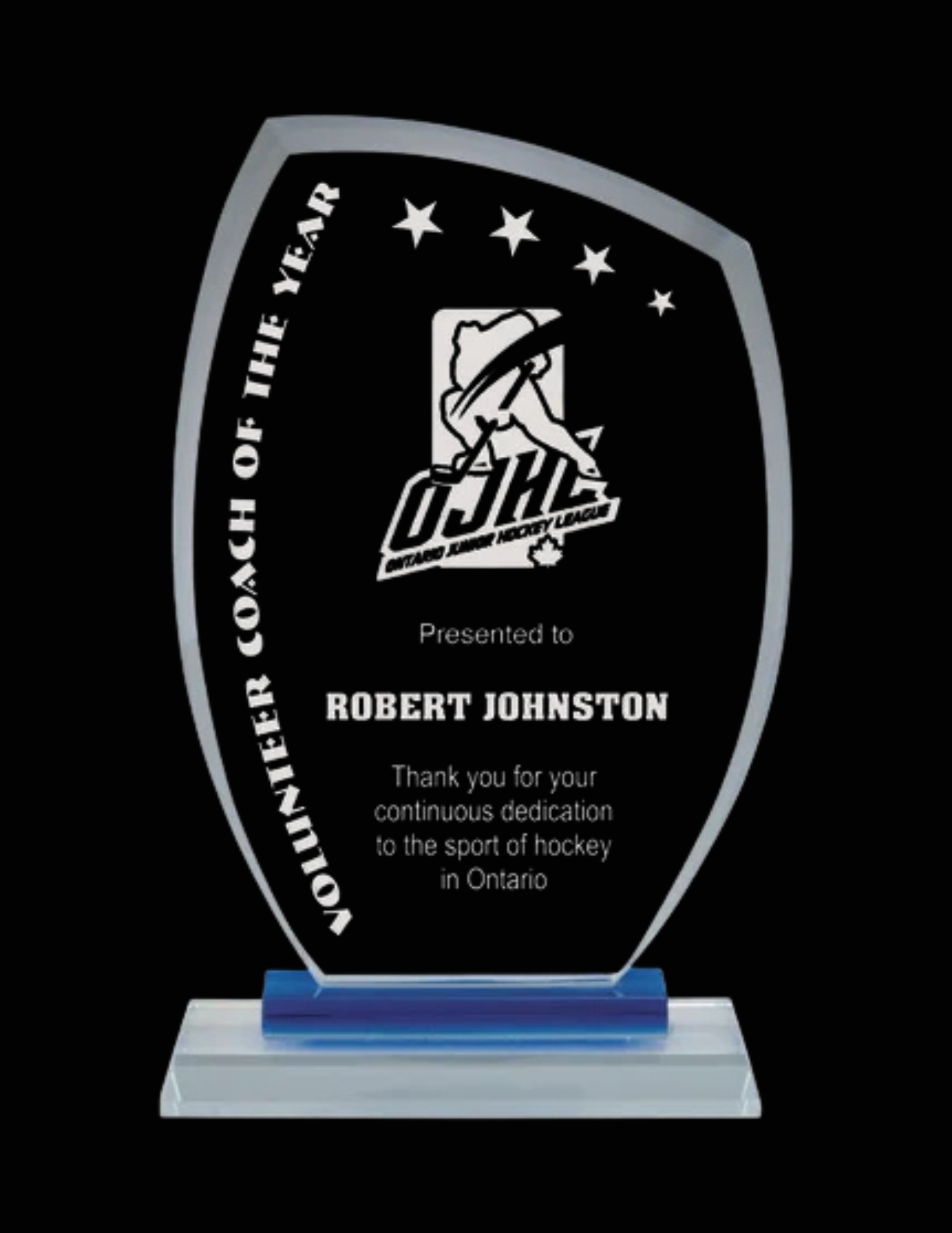 St. Thomas Blue & Clear Glass Award- 3 Sizes (Includes Engraving)