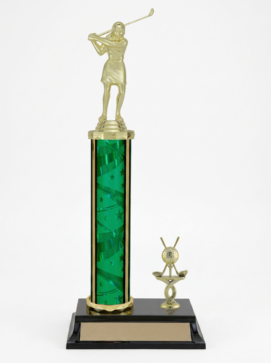 Green Golf Ribbon Clubs Trophy- 3 Sizes (Includes Engraving)