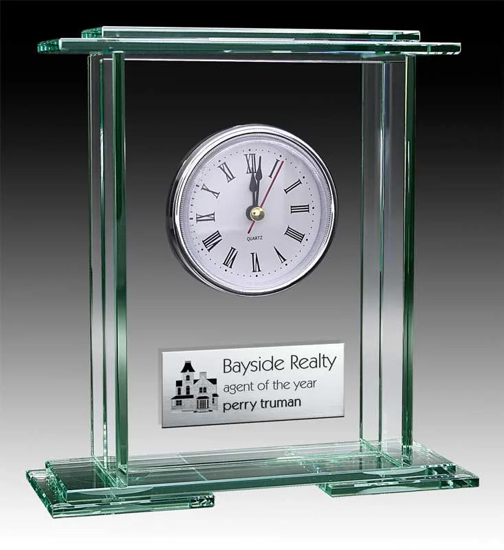 Glass Jade Square Top Clock 6.75" (Includes Engraving)