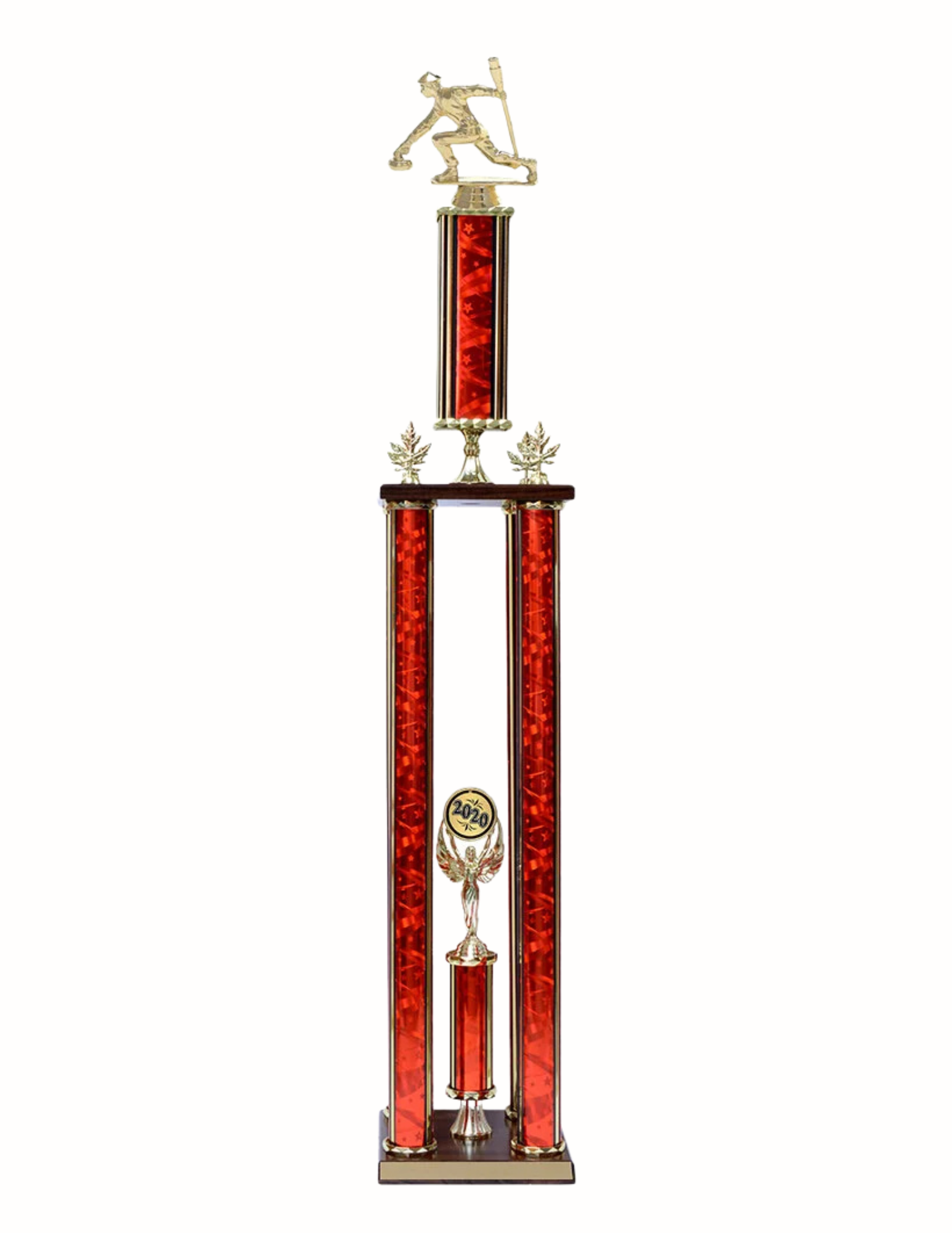 Tall Red Curling Trophy 4 post 38" (Includes Engraving)