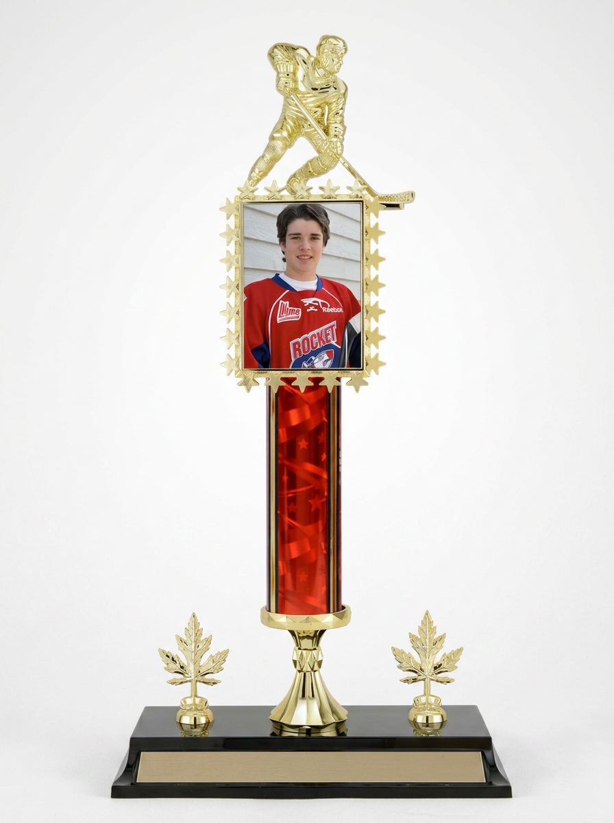 Ribbon Star Column Hockey Trophy- 3 Sizes (Includes Engraving)