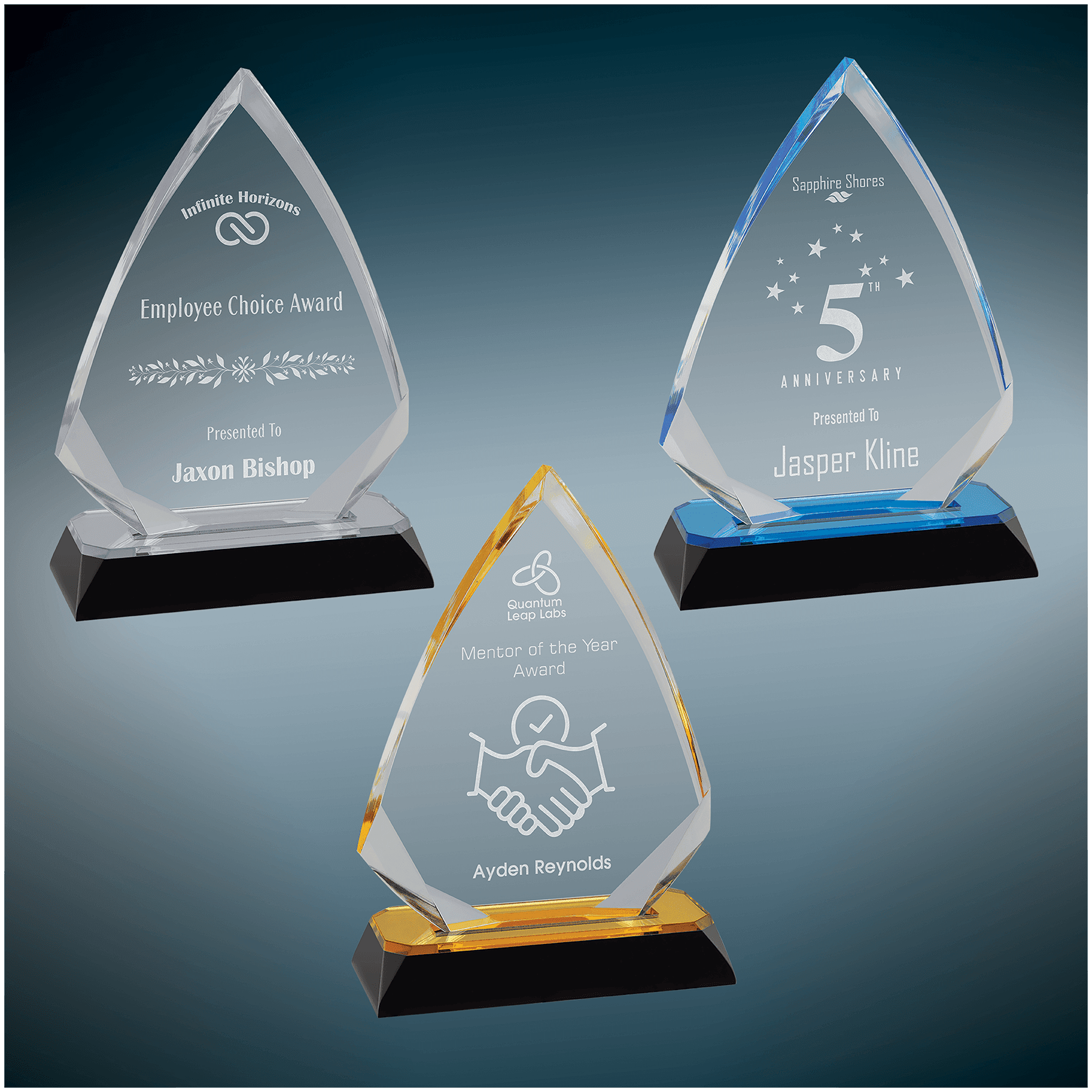 Arrow Diamond Corner Base Impress Acrylic Award- 3 sizes, 3 colours (2 Custom Options)