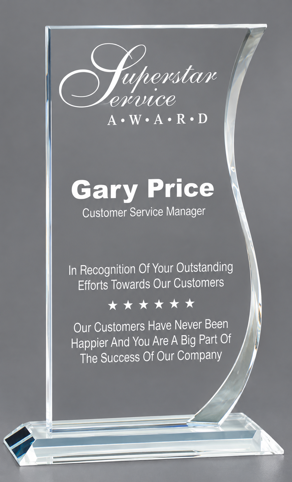 Curvy Crystal Award- 3 Sizes (Includes Engraving)