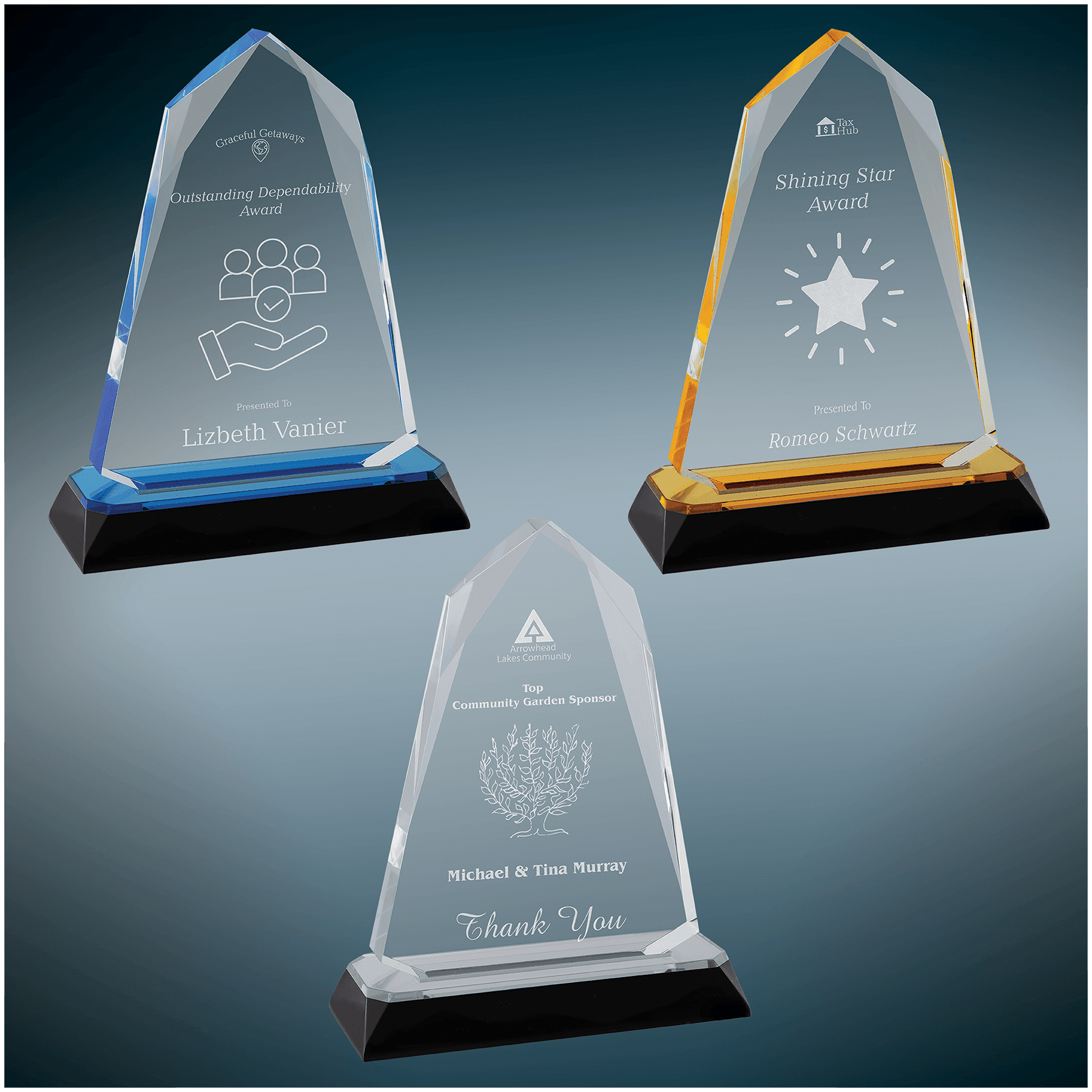 Halo Diamond Corner Base Impress Acrylic Award- 3 sizes, 3 colours (2 Custom Options)