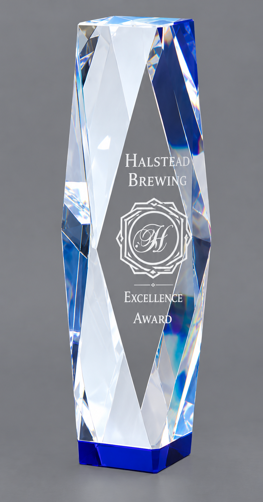 Blue Base Crystal Pillar Award 8" (Includes Engraving)