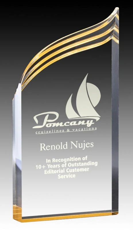 Acrylic Wave Award w/ Gold Bottom- 3 Sizes (2 Custom Options)