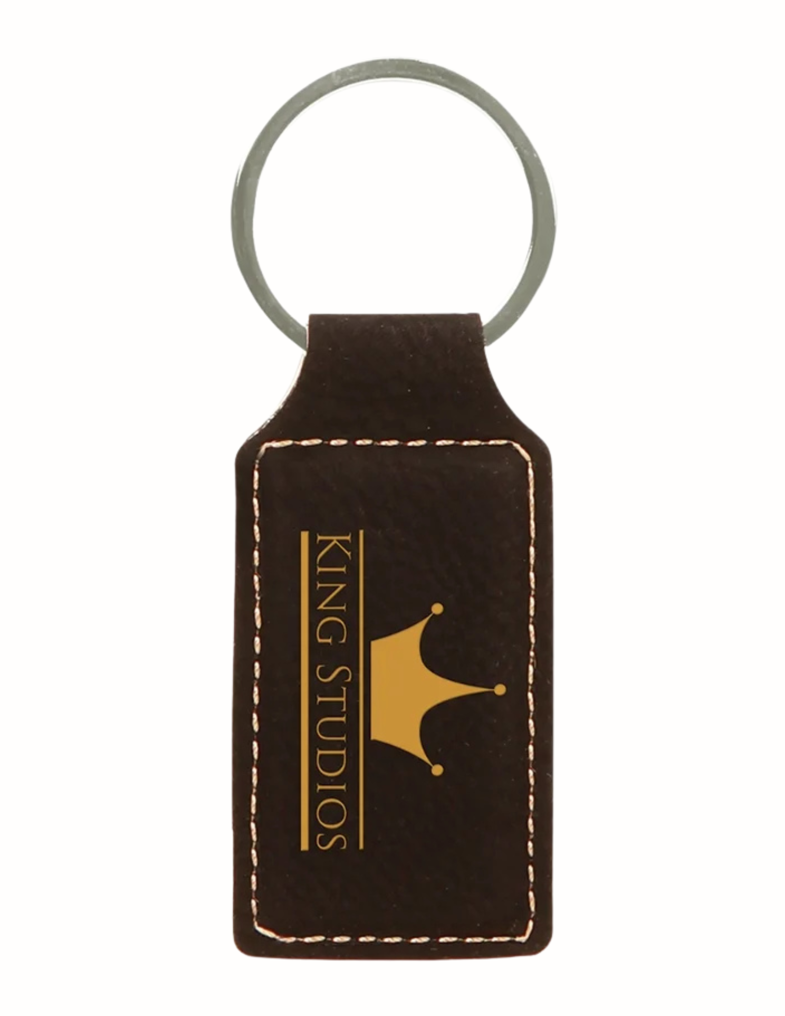 Black/Gold Leatherette Rectangle Keychain 2.75" x 1.25" (Includes Engraving)