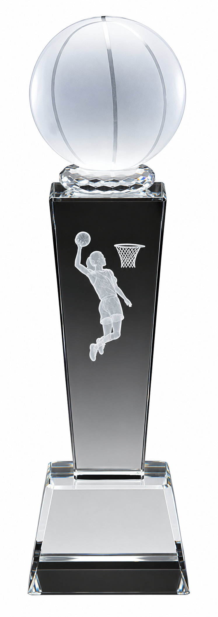 Collegiate Crystal Female Basketball Trophy 8.75 x 2.5" (Includes Engraving)