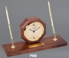 Octagon Desk Clock and Pen Set 12" x 6" (Includes Engraving)