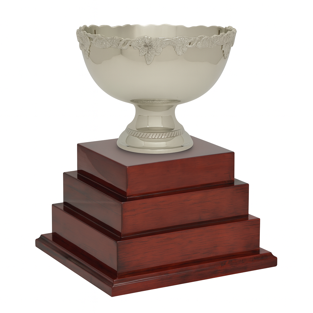 Silver nickel bowl cup on rosewood base