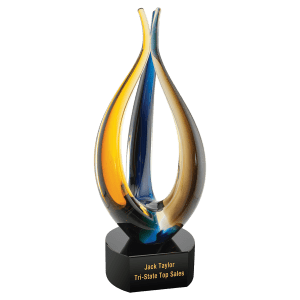 11.5" Blue/Brown Tri Rise Art Glass Award (Includes Engraving)