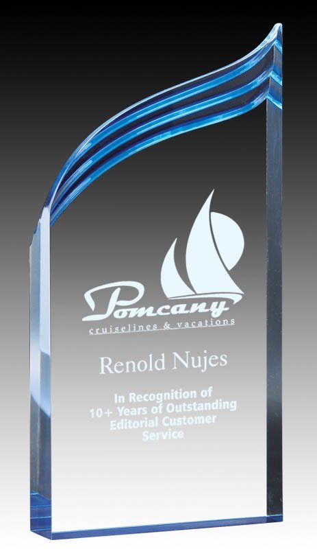 Acrylic Wave Award w/ Blue Bottom- 3 Sizes (2 Custom Options)