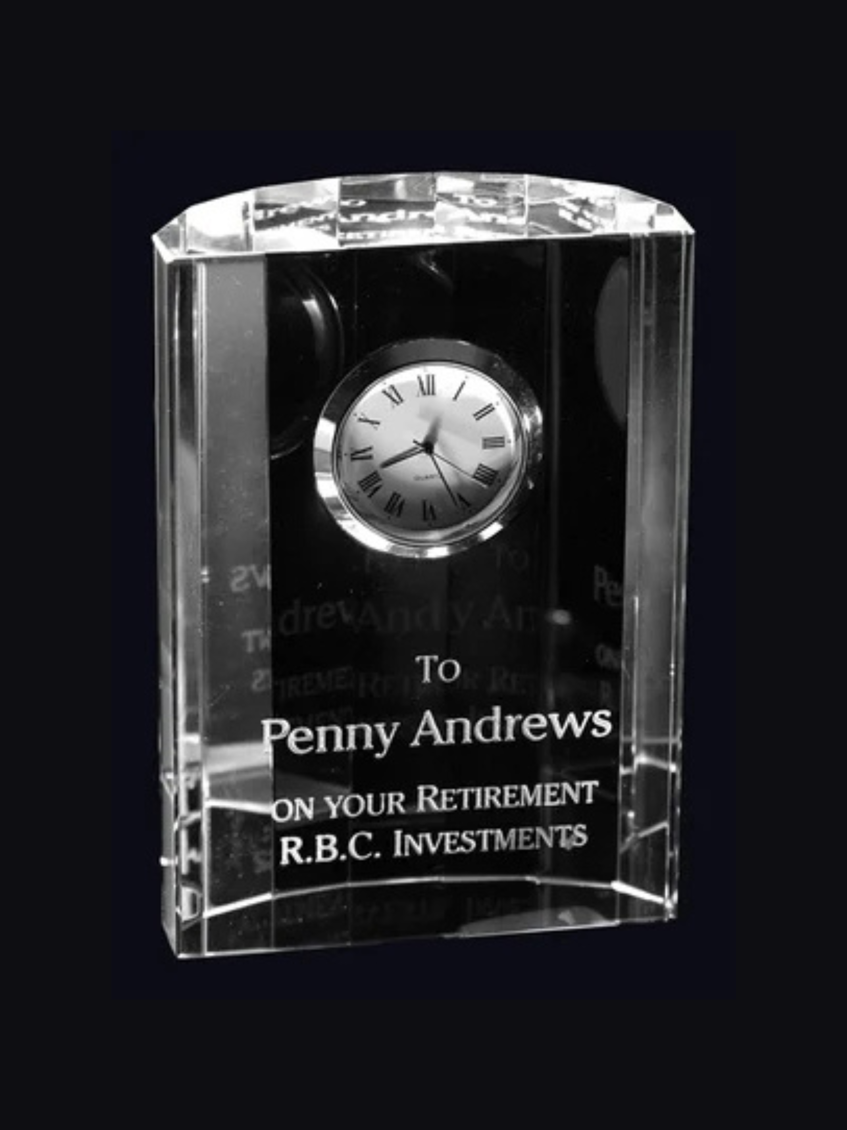 Crescent Clock 3.25x4.625" Optic Crystal - Includes Engraving