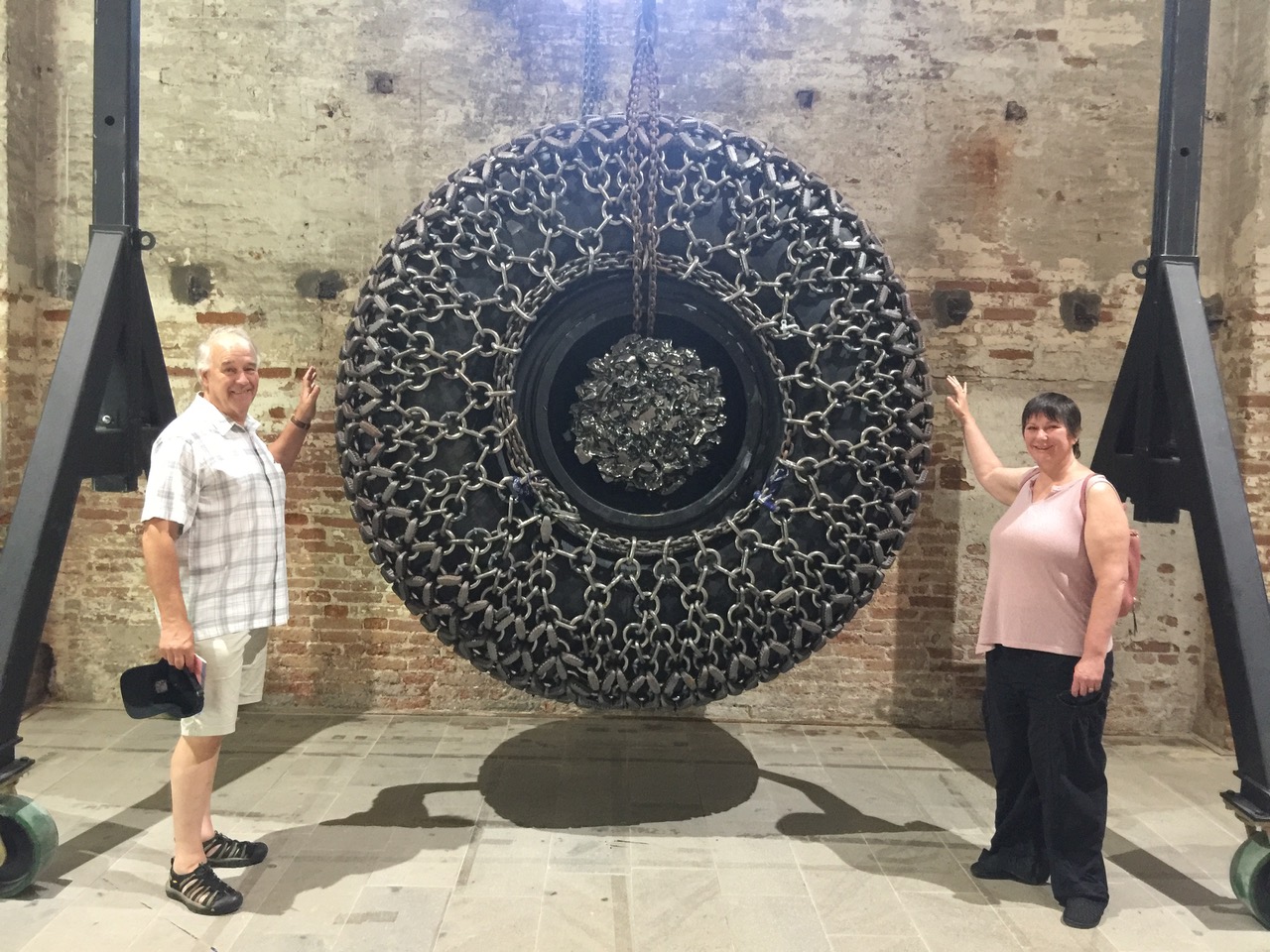 Michael McCulloch and Maryellen Hockensmith next to one of the Biennial sculptures. The theme of the exhibition this year is “May You Live in Interesting Times”.