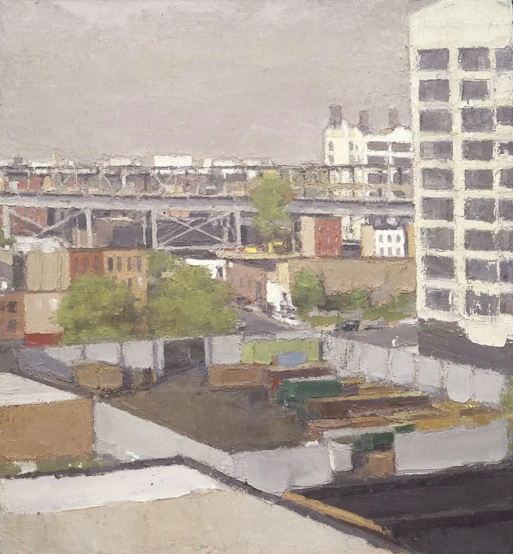 Brewery Roof, Summer Sky, 1991, oil on canvas, 50 x 42 in