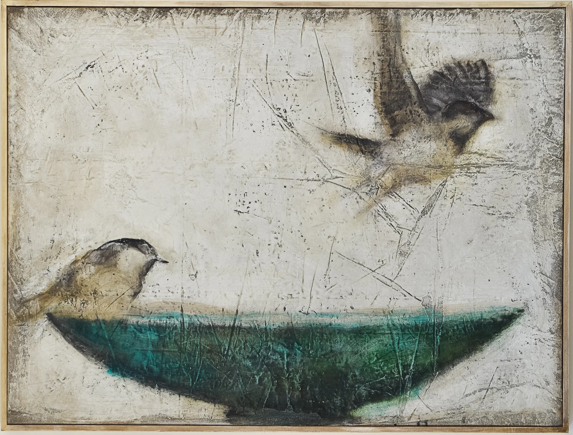 Black capped chickadees and vessel