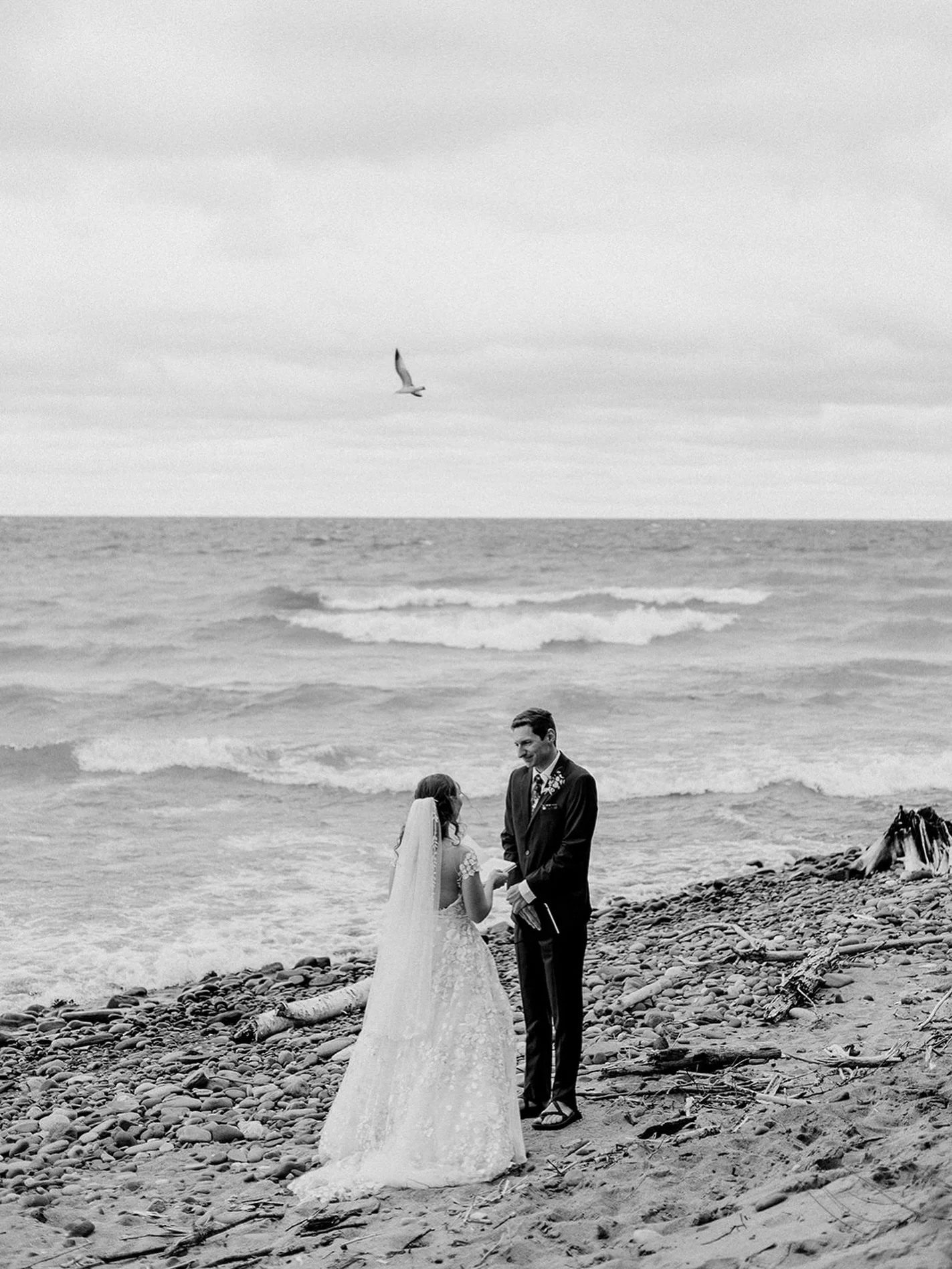 Seeing each other for the first time on your wedding day next to the vast and epic Lake Superior 🌊