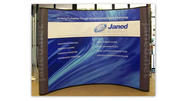 Janed Enterprises booth panel. This 10" x 8" graphic shows that this company is in the chemical business. We put their key selling point and types of products they manufacture for the manufacturing industry.