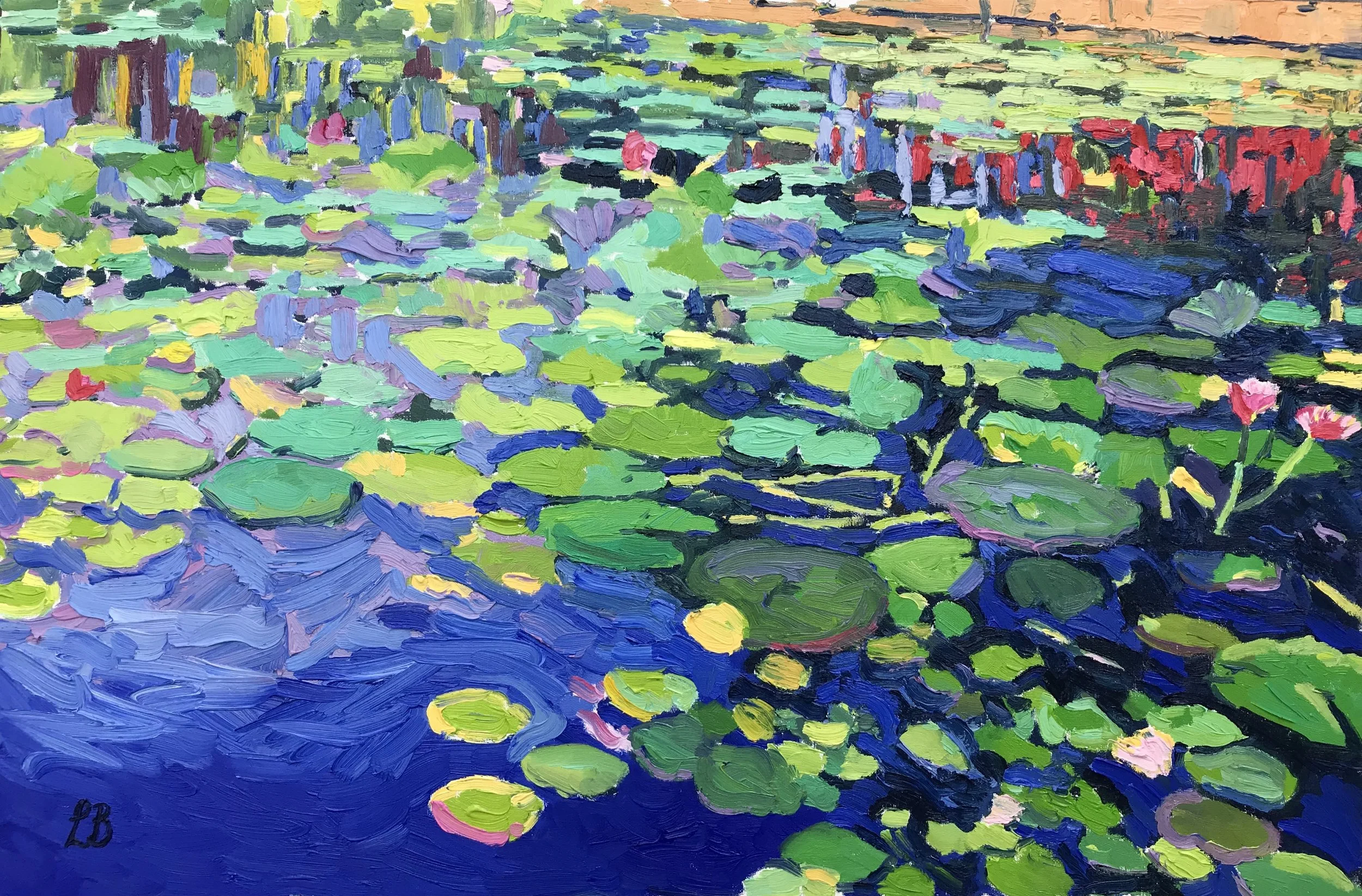 Water Lilies In Blue II Original oil on board 30 x 20 inches / 76 x 51 cm SOLD