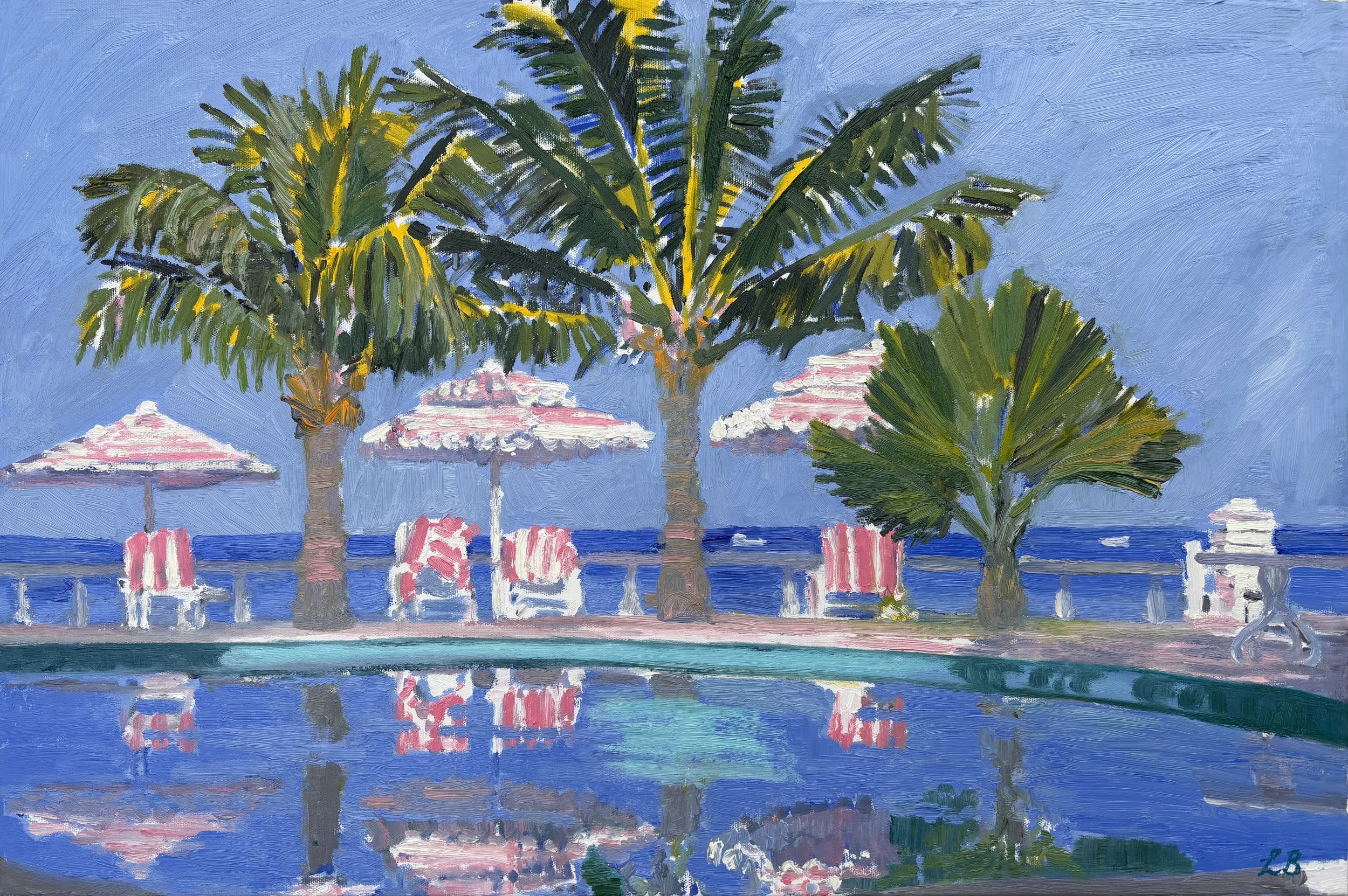 Parasols and Reflections / Oil Painting / 52 x 76 cm / SOLD