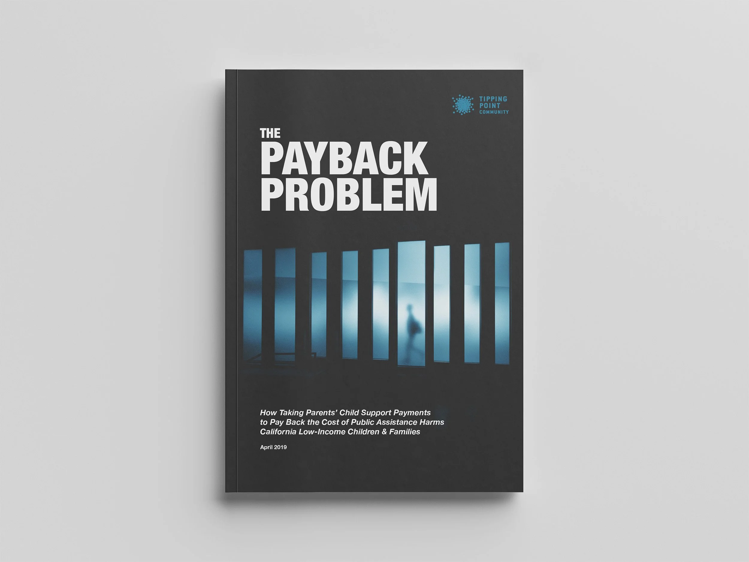 Cover of a report titled 'The Payback Problem' with a silhouette of a person behind bars, and a logo of Tipping Point Community in the top right corner.