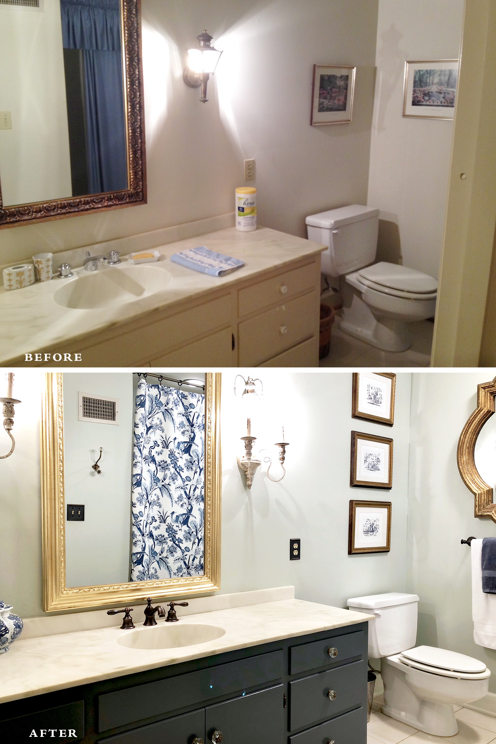 The top photo is this bathroom's original condition when we bought the house 4 years ago.