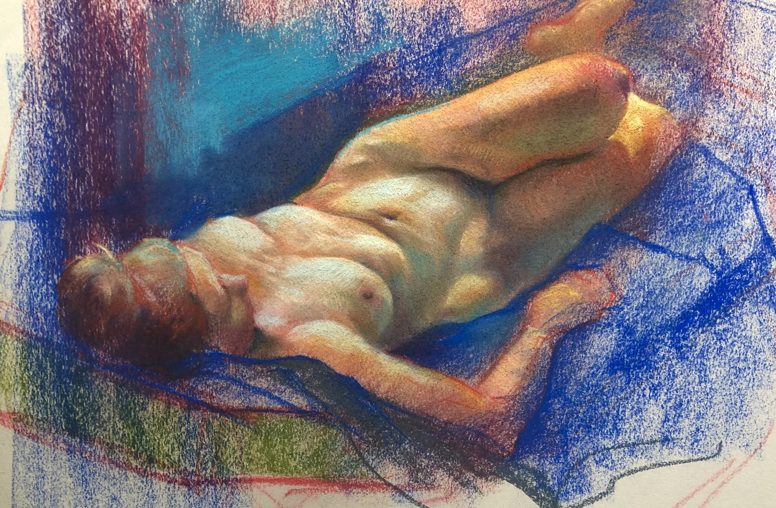 Life Drawing Pastel Study of Reclining Nude
