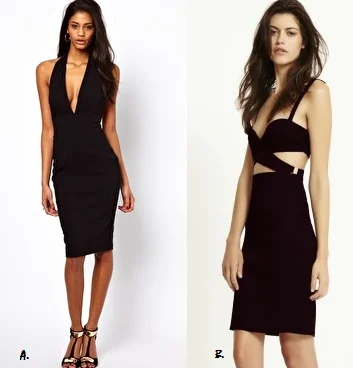 A: ASOS Bengaline Pencil Dre ss ($29AUD) B. Bec & Bridge TYRA Wrap Front Dress ($240AUD)