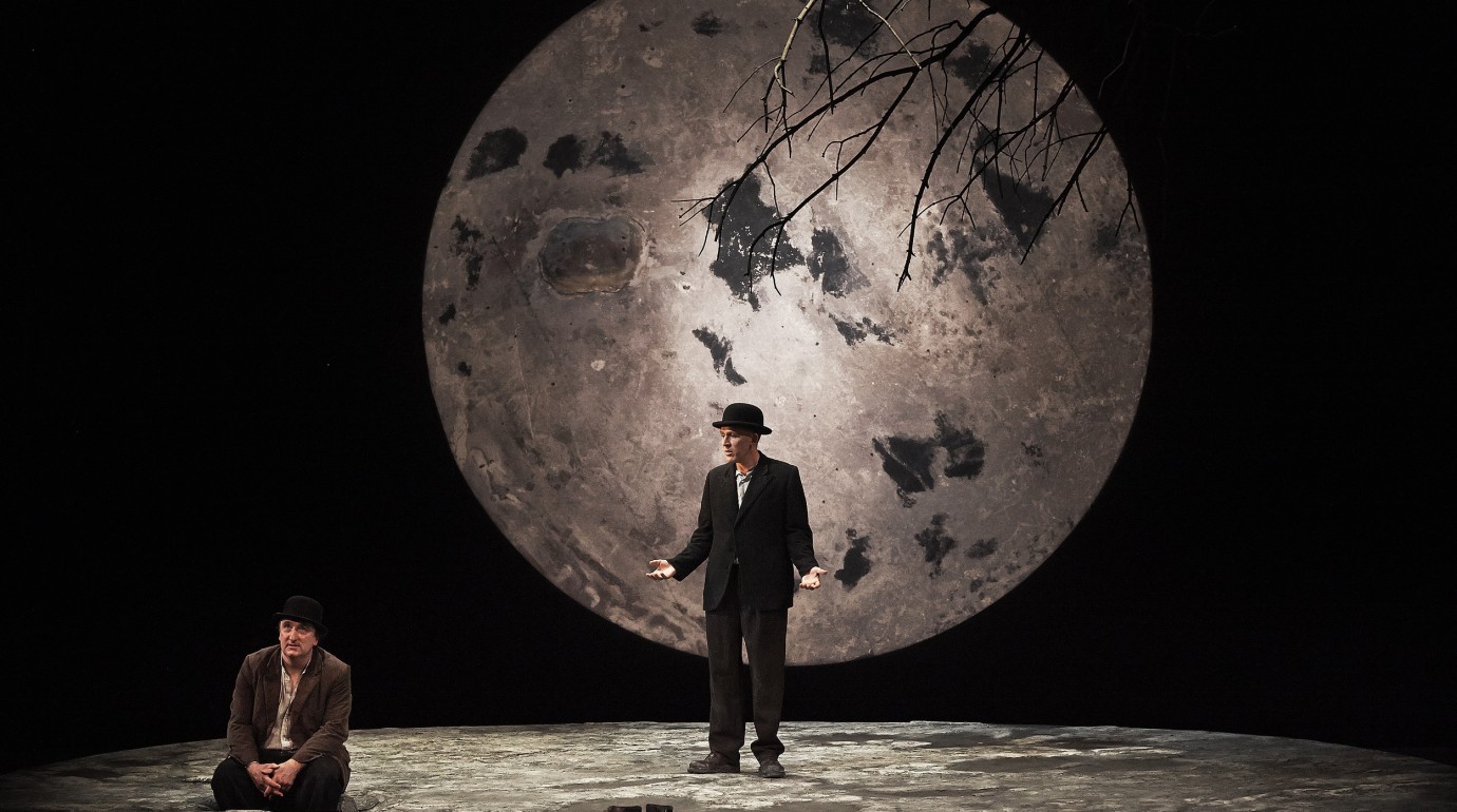 Gary Lydon (Estragon) and Conor Lovett (Vladimir) in the Gare St Lazare Players Ireland production of Waiting For Godot by Samuel Beckett. Directed by Judy Hegarty Lovett
