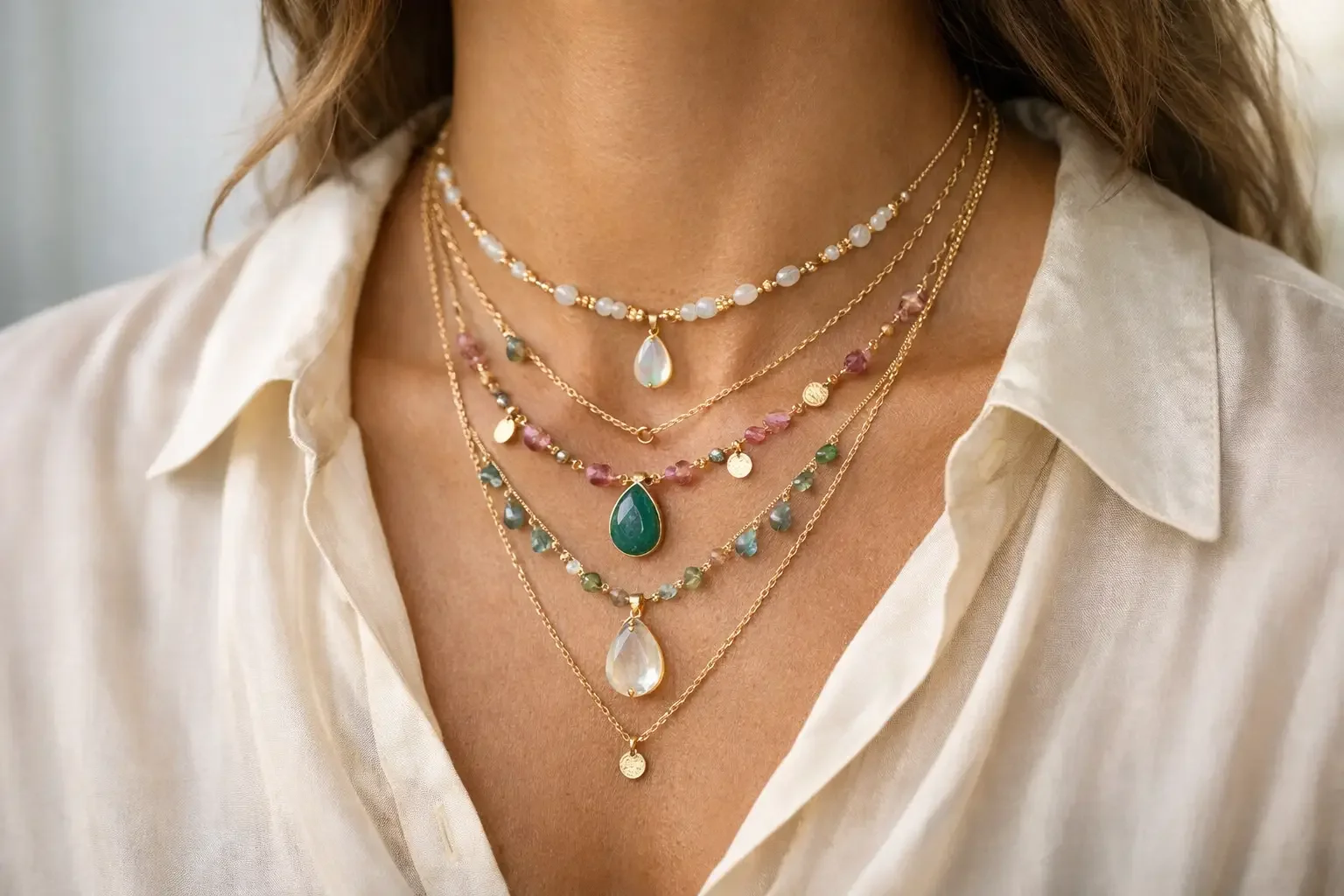 How to Layer Gemstone Necklaces Beautifully