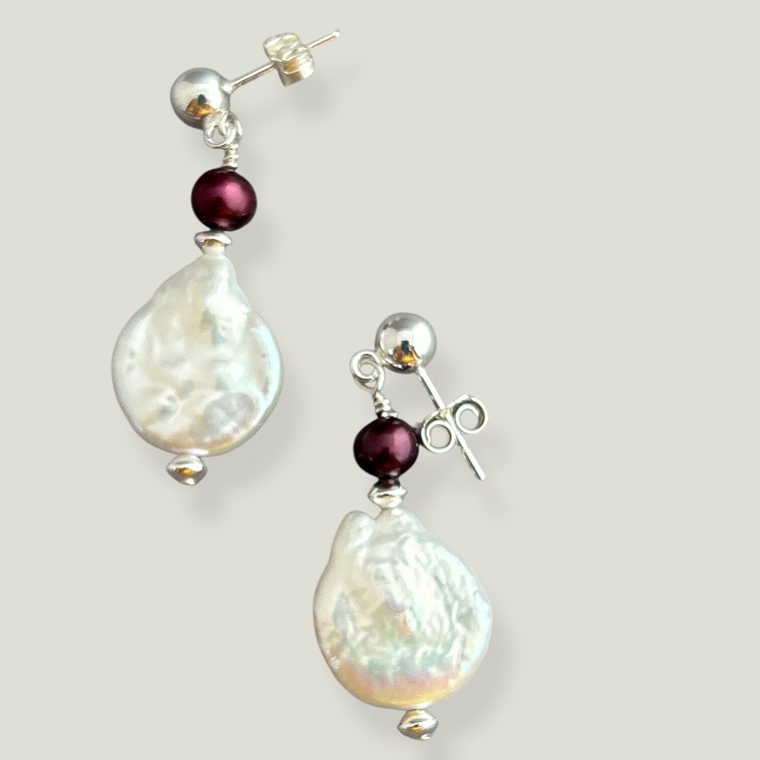 Cranberry Pearl Drops Sterling Silver Earrings