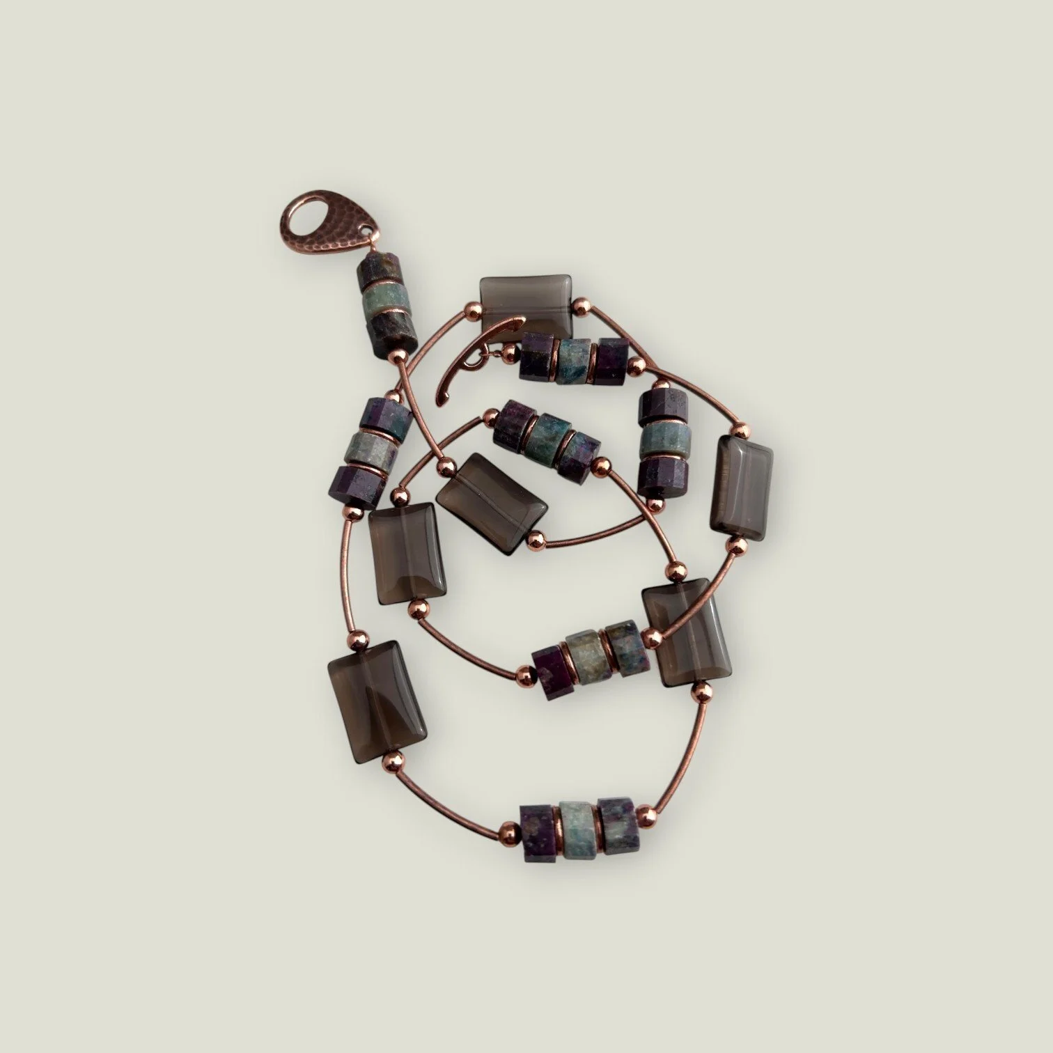 Dusky Mauve - Kyanite and Smoky Quartz - Copper Necklace