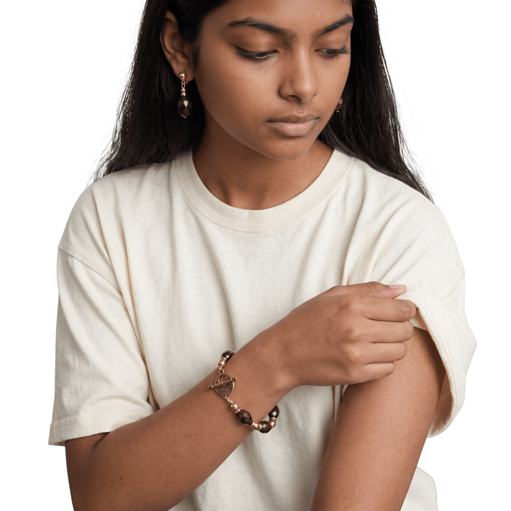 Big Cat Bracelet and 14k Gold Earrings Set by Lise Spence-Parsons for Lottie's Trinkets - Always Beautiful