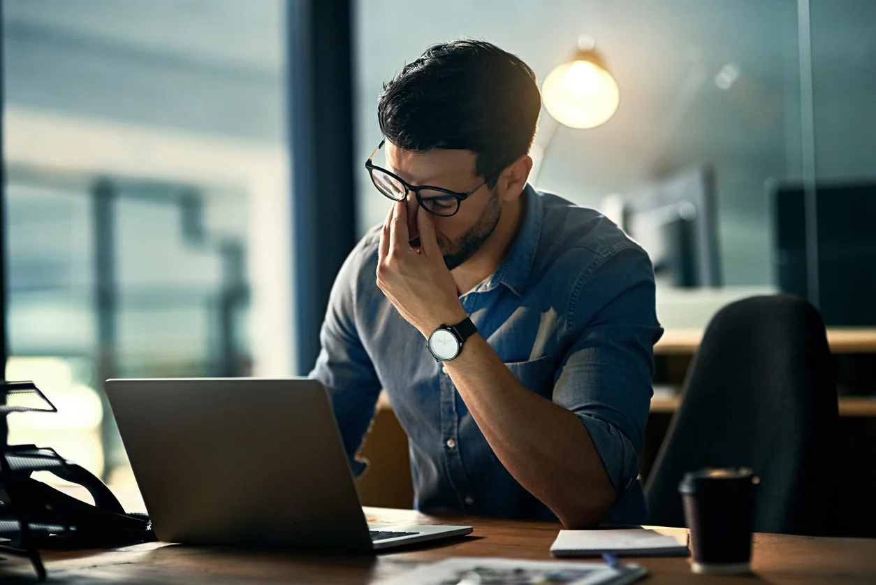 COMPUTER VISION SYNDROME: Computer Vision Syndrome is characterized by neck pain, blurry vision, stiff shoulders, headache, and watery eyes when working in front of a computer screen. The symptoms are typically due to posture, dry eyes, eye muscle coordination, and poorly corrected vision. Since computer monitors are typically 20 to 26 inches from your eyes, your regular eyeglasses may not be the best option for computer work. This distance range is considered intermediate – closer than what you use to drive a car but farther away than what you use to read. Special lens designs for computer work provide you with a larger intermediate area for viewing the computer and your immediate work area like the top of your desk.