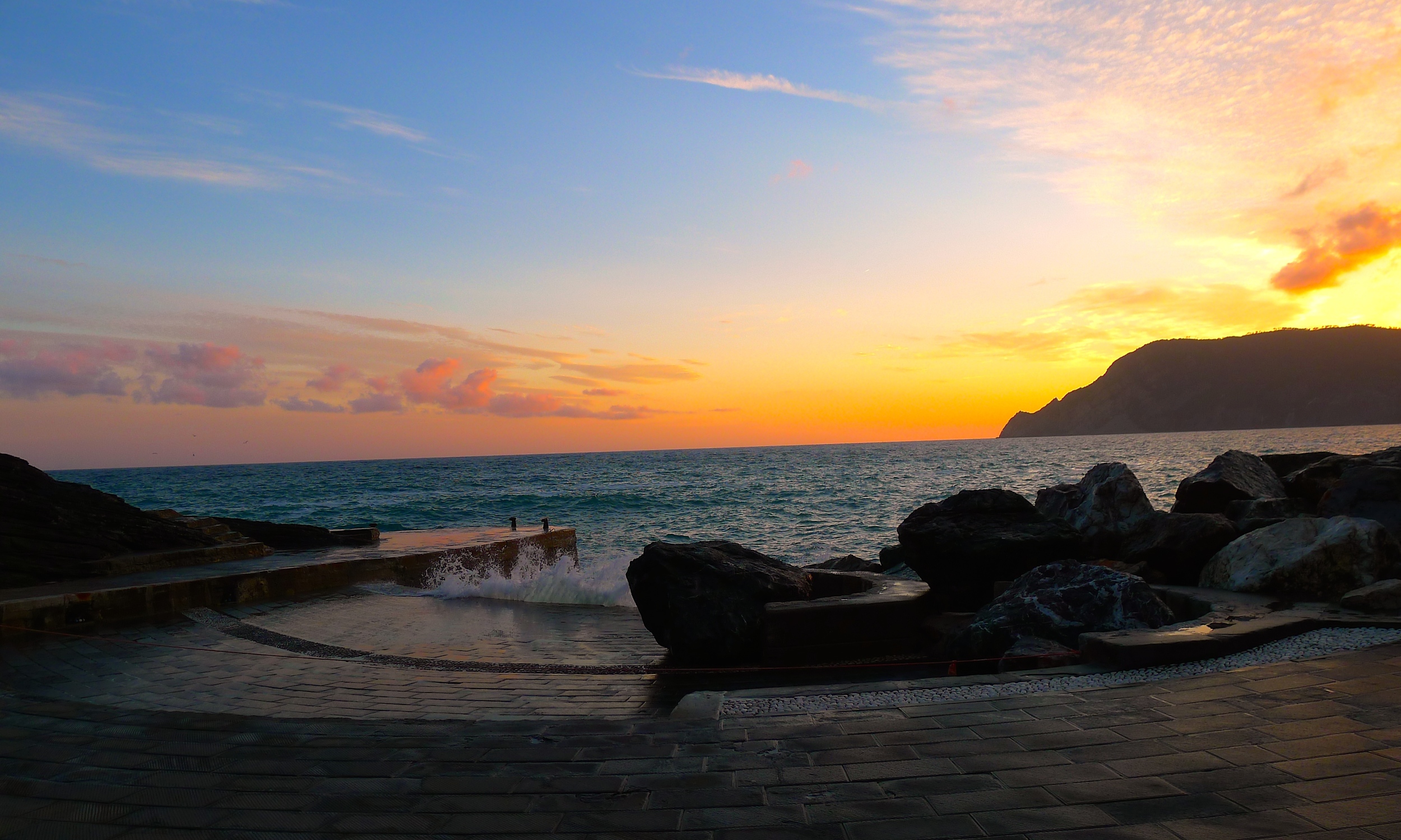 The sunset over Cinque Terre, Italy. 