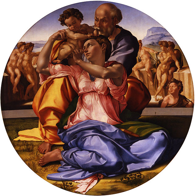 Doni Tondo (The Holy Family) by Michelangelo housed in the Uffizi Gallery in Florence, Italy. 