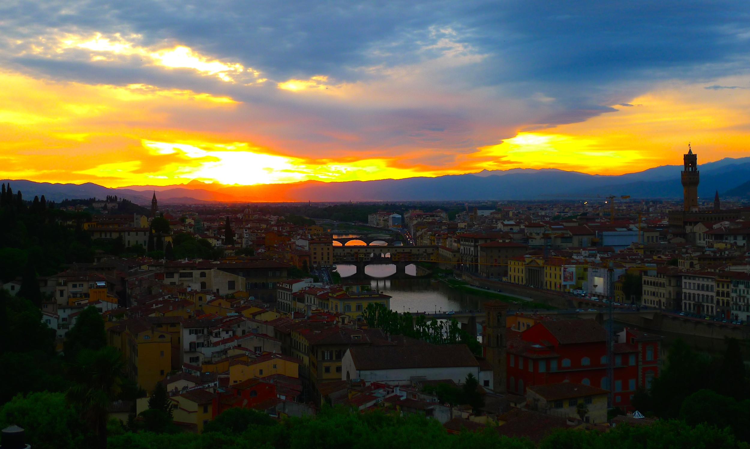 The sunset overlooking Florence, Italy.