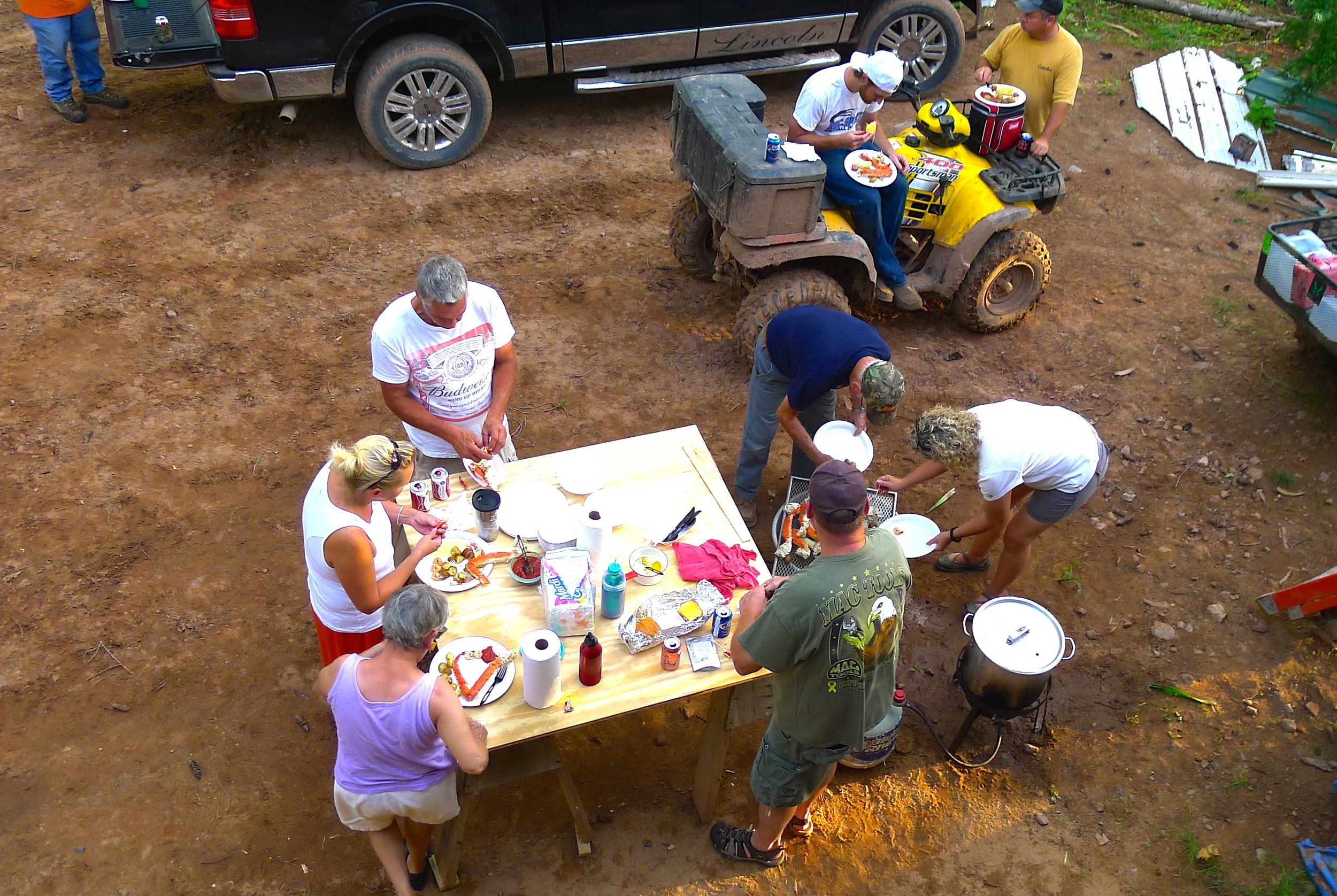  The traditional low-country-boil night at the new camp with local friends.&nbsp; 